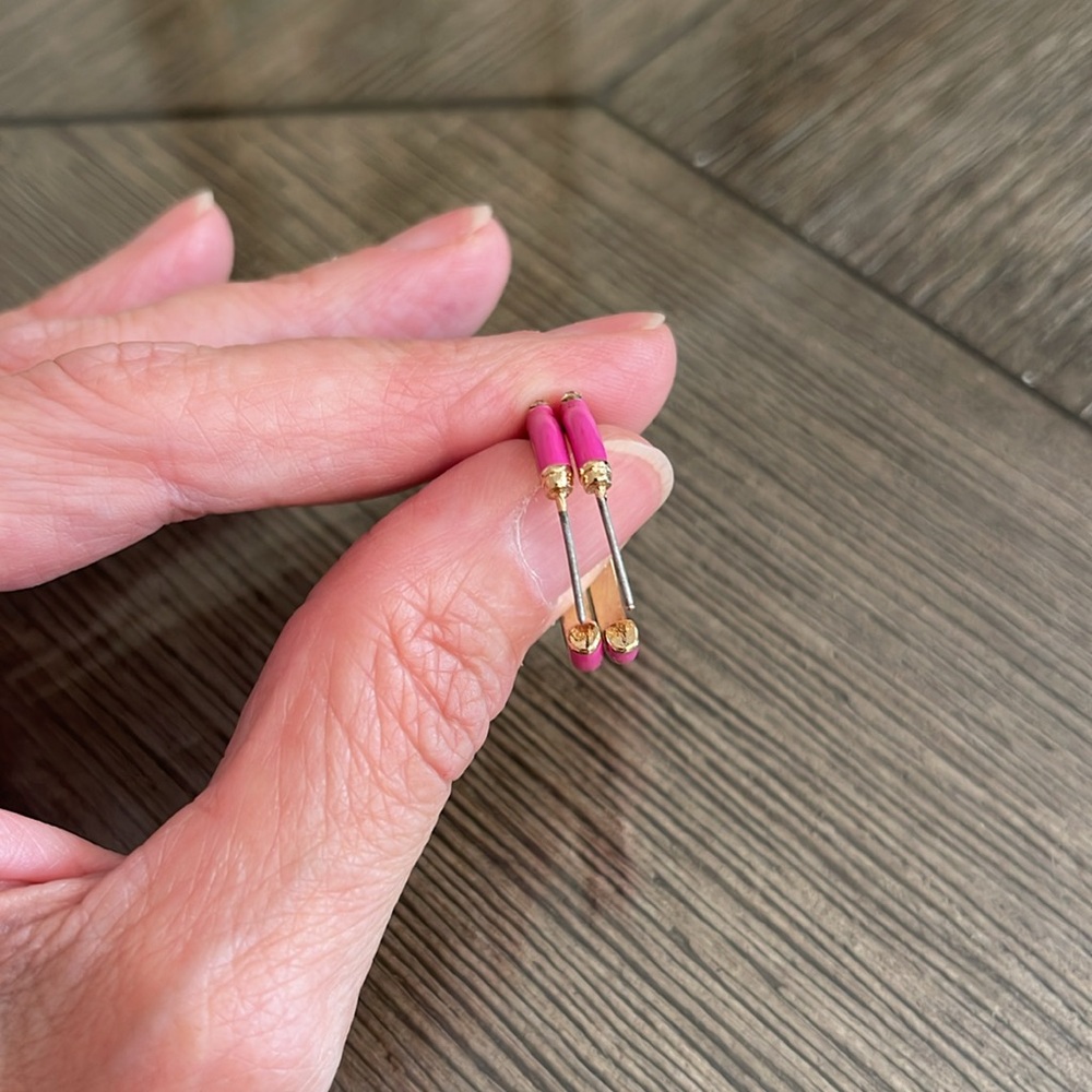 Boutique Style Hot Pink - Fuchsia Enamel Hoops with Rhinestone Accents. - Picture 6 of 16